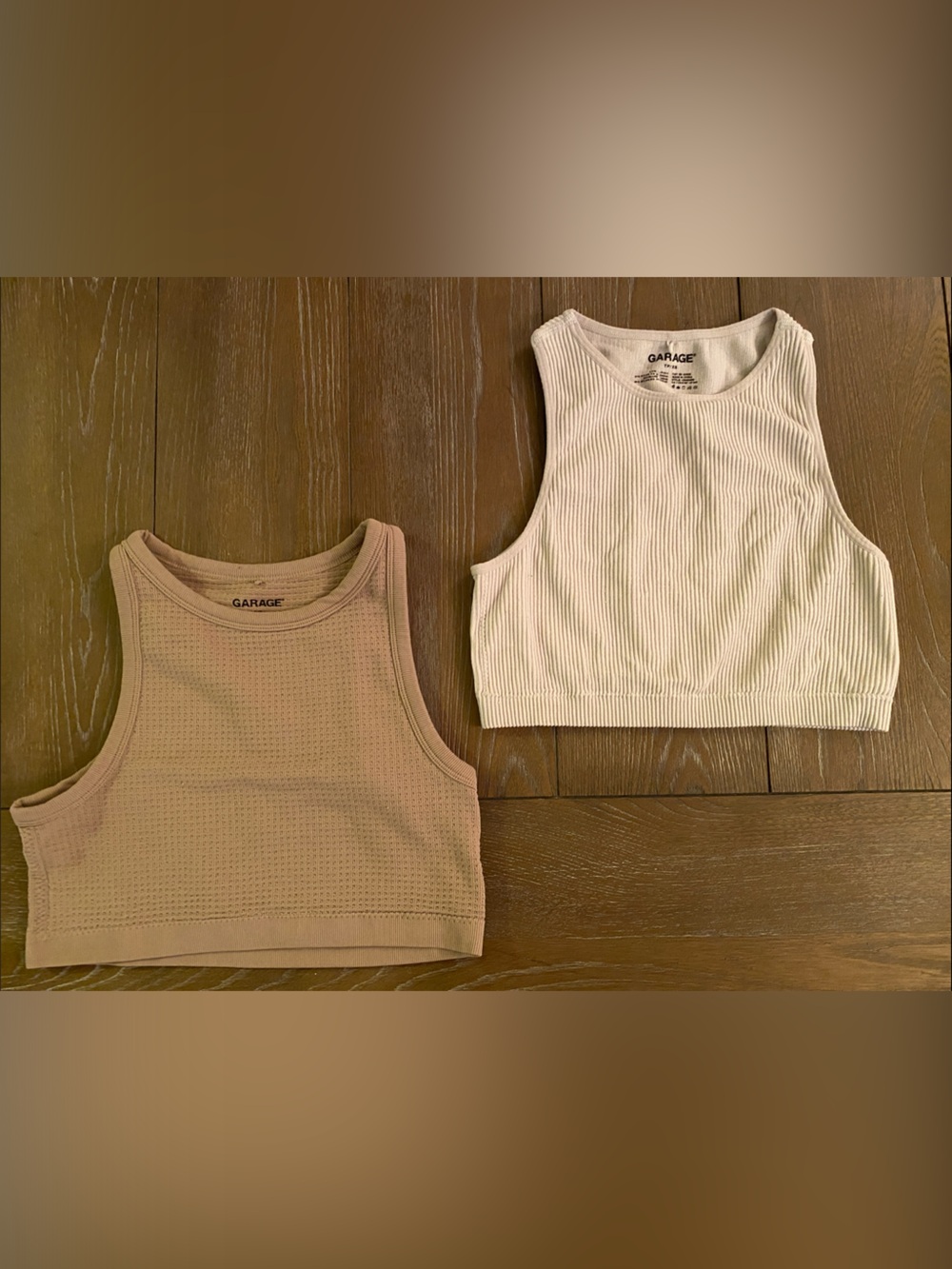 Garage Beige and Cream Cropped Knit Tank Tops
